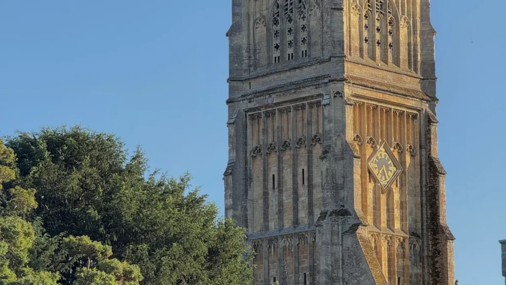 The tower of the Church of St John the Baptist in Cirencester, where contractor accommodation is a short walk from the Market Place